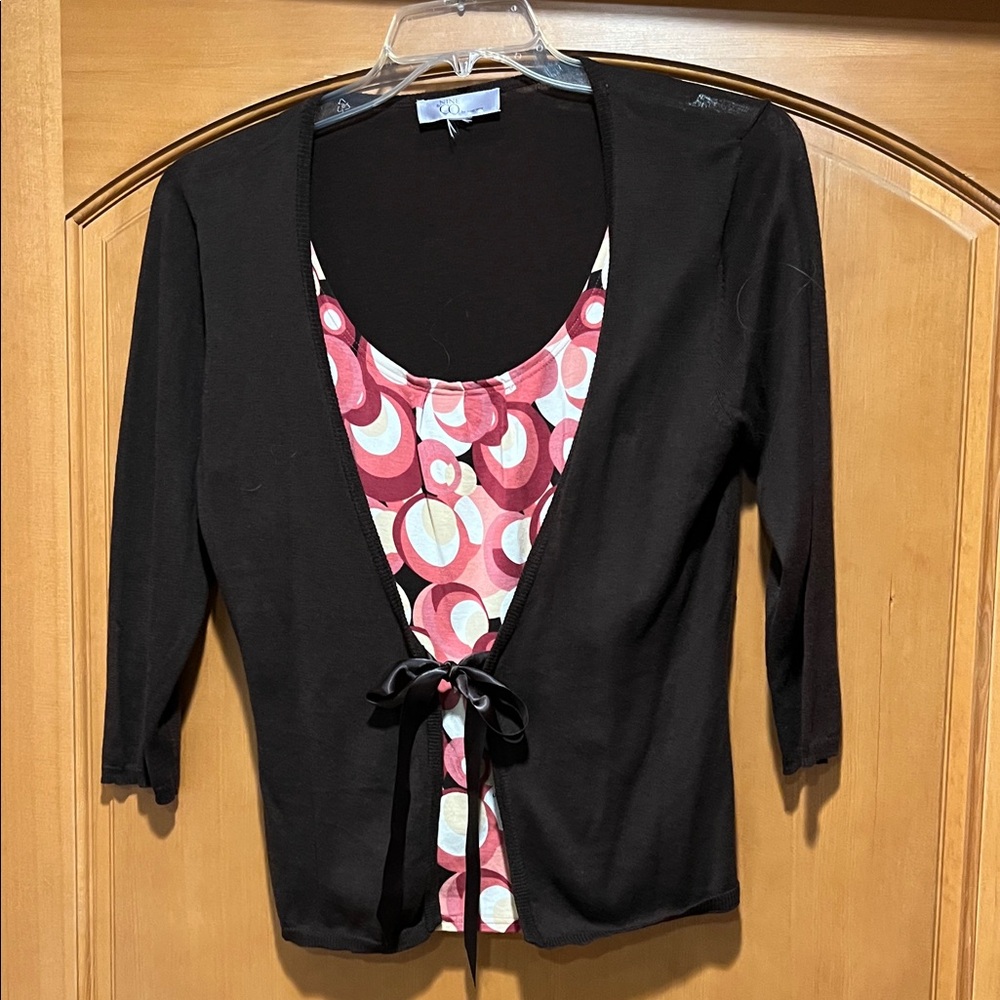 Black Cardigan with Pink Patterned Top
